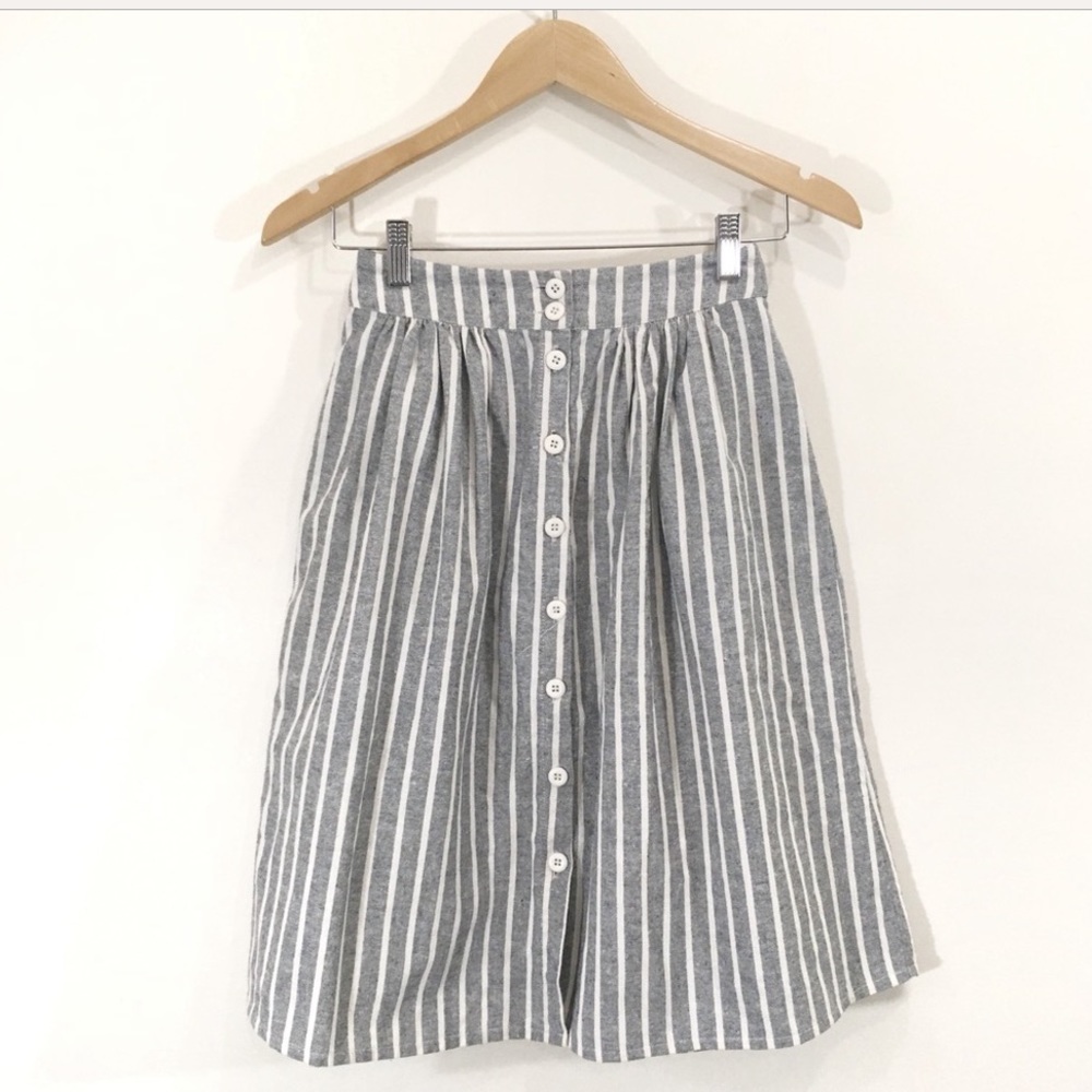 Anthropologie Luna Moon Linen Stiped Button Skirt